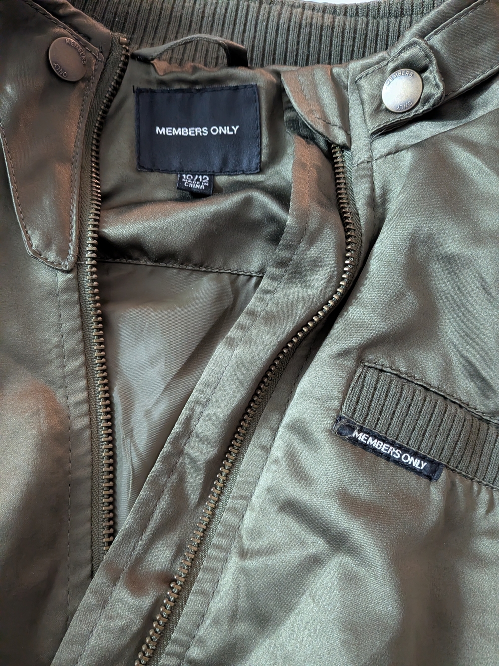 Members Only Olive Satin-Feel Bomber Jacket